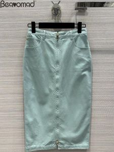 Skirts Fashion Runway Summer Minty Color Cowboy Half Skirt Women's Sexy Low Waist Multi Pocket Buttock Covering Pencil