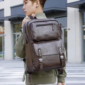 Mochila Vintage Pu Leather Men Backpacks Backpachas de grande capacidade Macho Bag de laptop Sacos de moda para meninos Mochilas