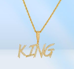 Nome personalizado do Hiphop Soild Brush Font Letters Pingnder Colar com 24 polegadas Corrente de corda Gold Silver Bling Zirconia Men Jewelry28791047928