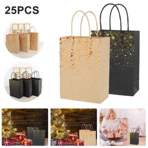 25pcs Hediye Çantaları Kraft Kağıt Poşetleri Kulplu Parti Dekorasyon Tatlıları Şeker Çantası Noel Doğum Günü Düğün Konukları Hediyeler 240426