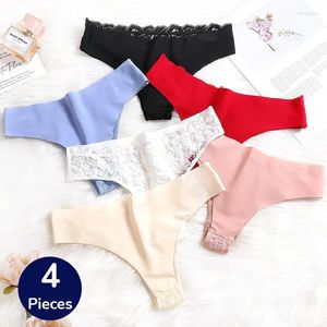 Mutandine femminili Warmedsteps 4pcs Set di perizoni in pizzo sexy Lingerie Scacco biancheria intima femmina Affascinante Mesh G-Strings Cozy Underpants