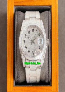 Lüks Saatler RRF 36mm Datejust Buzlu Out Full Elmas Otomatik Erkek Kadınlar Pave Elmas Arapça Dial 904L Çelik Bilezik L2052307