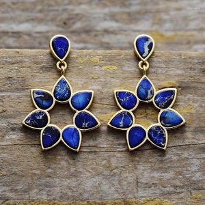 Stud Earrings Boho Hypoallergenic Women Sea Sedient Jaspers Stones Flower Dangling Ear Rings Retro Jewelry Bijoux Wholesale