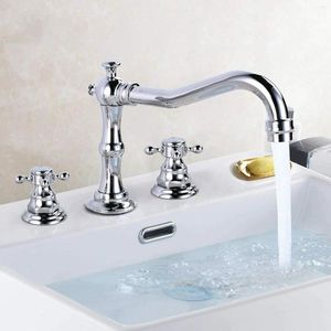 Bathroom Sink Faucets Polished Chrome Faucet 8inch Widespread Double Handles 3 Holes Deck Mounted Vanity Basin Mixer Tap