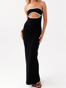 Abiti casual Donne Donne senza spalline Long Dress Hollow Out Bodycon Tube 2024 Elegante Elegante serata sexy da sera Y2K