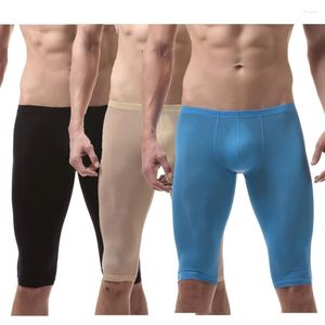 Underpants Men Underwear Ice Silk Leggings Elasticity Tight Translucent Pouch Sexy Shaping Thin Sports Training Long Boxer Pants