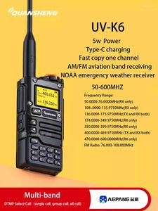 Walkie Talkie Quanssheng UV-K6 50-600 МГц Полная полоса Получающая тип C Зарядный воздух 5W DTMF NOAA каналы UV-K58 Radios