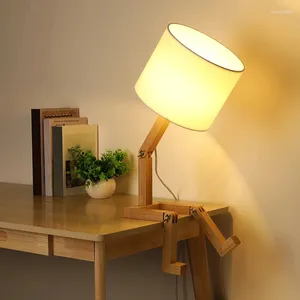 Table Lamps 220V Robot Shape Wooden Lamp Holder Modern Cloth Art Wood Desk Parlor Indoor Study Night Light Home
