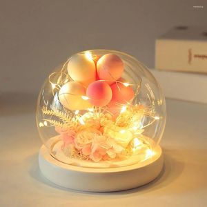 Flores decorativas Artificial Forever Flower in Glass Dome com luzes LED Light Up Rose Presente para Casamento Dia dos Namorados do Natal