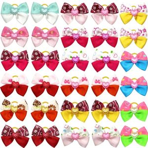Dog Apparel Dogs Grooming Rubber Bows Pet Accessories Gril With Day Valentine's Rhinestone Pink Hair Bands 100pcs