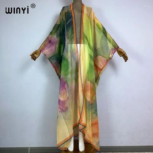 Kimono Boho Print Sexy Perspective Coat Floor Long Dress Beach Wear Cover-ups Elegant Holiday Outfits For Women