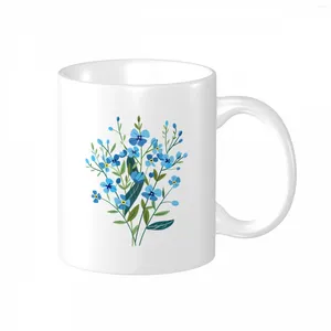 Mugs Blue Flowers Personalized Muggreen Leaf Custom Text Po Name Gift Coffee Day Ceramic