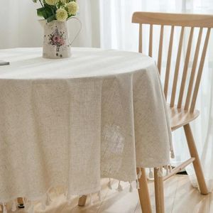 Talha de toalha de mesa com tassles linho bege rodada para festas no casamento de Natal Halloween Decoração de decoração