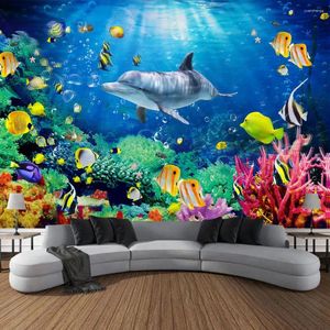 Tapestries Sea Animals Dolphin Tapestry Whale Colourful Goldfish Coral Aquatic Grass Bedroom Wall Art Decor Living Room Hanging