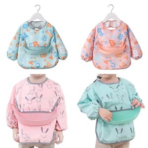 Colorful Waterproof Baby Infant Cartoon Bibs Kids Adjustable Long Sleeve Painting Apron Feeding Stuff 240429