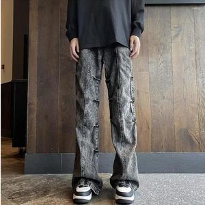 メンズパンツアメリカンフォールドジーンズメンファッションハイストリートカジュアル用途ルーズフレアデニムフルレングスソリッドカラーズボン男性
