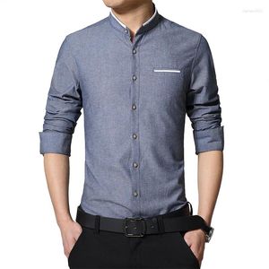 Men's Casual Shirts Shirt Men Long Sleeve Mandarin Collar Slim Fit Fashion Leisure Mens Business Dress Four Searsons Plus Size 5XL