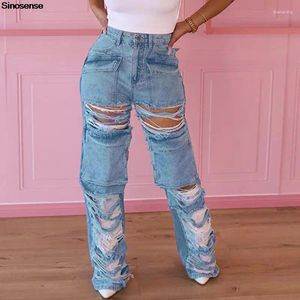 Women's Jeans Women High Waisted Ripped Hollow Out Tassel Pocket Front Safari Style Boyfriend Denim Pants Y2K Streetwear Trousers