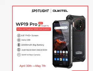 Robust smartphones Oukitel WP19 Smartphone 21000 MAh Battery 8 GB 256 GB Android 12 Mobiltelefon 64MP Kamera 6,78 tum FHD+ 90 Hz Androids Mobiltelefoner Lås upp