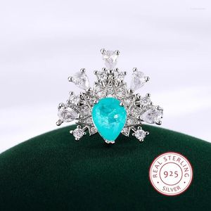 Cluster Rings Luxurious Sky Blue Drop Diamond Premium Ring Sweet Temperament Stylish S925 Sterling Silver Banquet Jewelry For Ladies