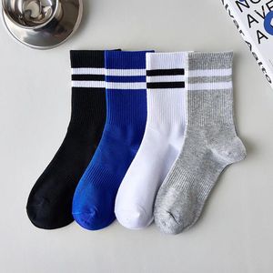 Women Socks Male And Female Couples Mid-tube Striped High Elastic Black White Sports Cotton Student