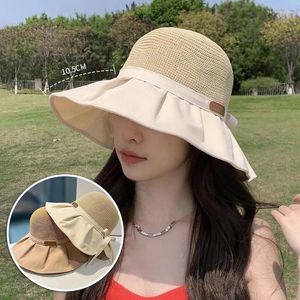 Weitkrempeln Hüte Frauen Eimer Hut Sommer UV -Schutz Big Beach Sun Outdoor Reisebögen Panama Caps