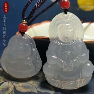 Naszyjniki wiszące Chalcedony Buddha Guanyin Naszyjnik męski biżuteria Duży agat wypolerowany jadecie hurtowo