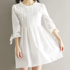 Vestidos casuais vestido branco feminino adorável menina doce estilo japonês renda de verão saia vestidos para mujer