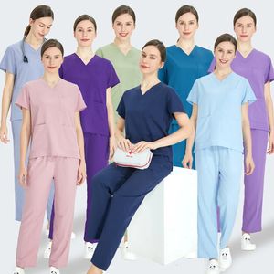 Snabbtork 4-vägs stretchsköterskor uniformer Skrubbuppsättning Ultra Lite Doctor Nurse Outfit Pediatric Scrubs Uniform S11 240418