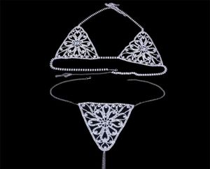 New Design Womens Flower Sexy Body Chain Bra Harness Necklace Crystal Underwear Belly Body Chain Panties Body Jewelry T2005083576136