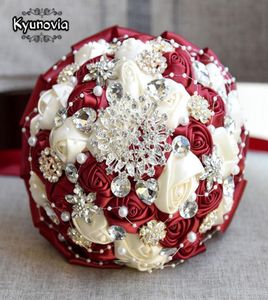 Kyunovia Burgundy Brooch Bouquet Ivory Bouquets de Mariage Artificial Crystal Wedding Flowers Buque de Noiva 4 цвета Fe86074823