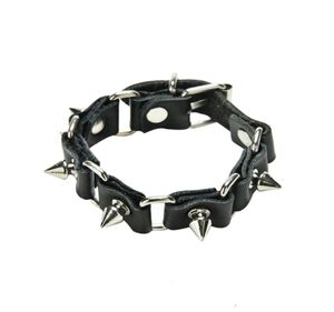 JETTINGBUY 1Pc Cool Wolf Tooth Bangle Fashion Gothic Metal Cone Stud Spikes Rivet Leather Wristband Men Punk Style7102699