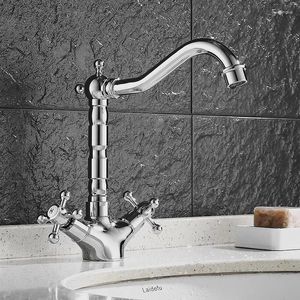 Bathroom Sink Faucets Kitchen 360 Degree Swivel Classic White Dual Handle Basin Taps Chrome Retro Single Hole Torneira Cozinha