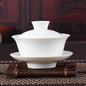 Zestawy herbaciarskie chiński zestaw herbaty gaiwan kung fu biały ceramiczny gajwan biały herbacian sancare herbata filiżanka 50% zniżki