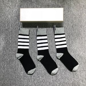 Men's Socks Fashion Men Women Cotton White Stripes Casual Crew Hip Hop Medium Tube Ins 3 Pairs