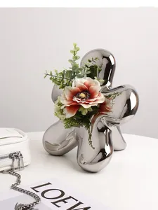 Vases Creative Light Luxury Silver Flower Shape Ceramic Vase Living Room Table Arrangement Art Ornament Crafts Home Decorations