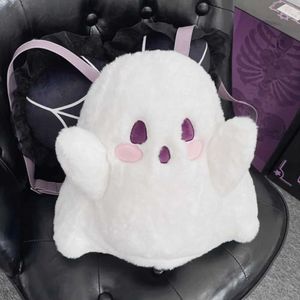 Plysch ryggsäckar y2k söt plysch spöke ryggsäck kawaii fluffy cross body väska tecknad kvinnor messenger mode axel väska flicka casual plånbok handbagl2405