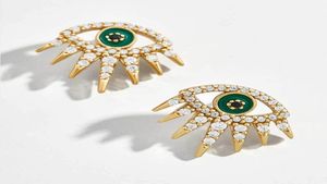 Stud Full Crystal Hollow Emalj örhängen för kvinnor Fashion Small Green Eye Gold Earring Jewelry Gift6598299