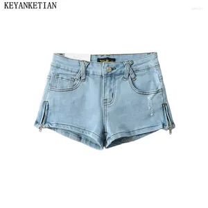 Frauen Jeans Keyanketian Start Reißverschluss Low-Rise Low-Rise Denim Shorts Streetstyle Dekoration Soft Dehnung