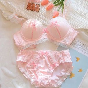 Reggiseni set di reggiseno colorato per caramelle giapponese adolescente senza anello d'acciaio che raccoglie lingerie lolita puro desiderio dolce loli sexy