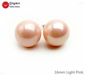 Серьги -грибы Qingmos Модные светло -розовые морские раковины Жемчужные серьги для женщин с большими 16 -миллиметровыми круглыми украшениями Arete EA731