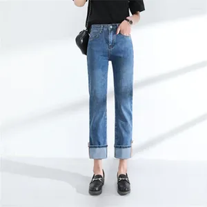 Women's Jeans Women's Light Blue Straight Spring And Autumn Lengthening Flanging