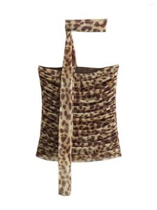 Vestidos de trabalho xnwmnz 2024 mulheres moda de verão impressão de animal tule mangueira de top fêmea de leopardo elástico saia de cintura alta duas peças