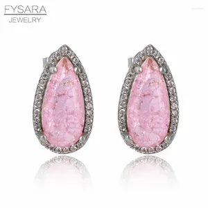 Stud Earrings FYSARA Fashion Female Big Waterdrop With Pink Created Gemstone Luxury Crystals Vintage Classic Jewelry