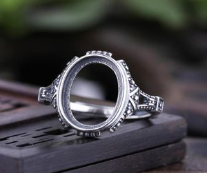 Antique 925 Sterling Silver Engagement Wedding Vintage Ring 10x15mm Oval Cabochon Semi Mount Ring Setting DIY Stone2288463