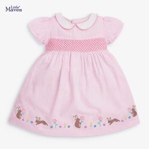 Little Maven Elegant Lovely Baby Girls Summer Dress for Year 2024 Cotton Children Casual Clothes Pink Kids 27 Year 240426