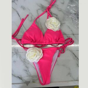 Costumi da bagno femminile 11a abito da bagno a colore solido per donne 3d fiore estate due pezzi diviso costume da bagno sexy.