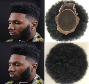 Men Hair Wig Hairpieces Afro Hair Toupee Lace Front with Mono NPU Toupee Jet Black Indain Virgin Human Hair Replacement for Black 1138257