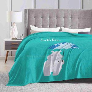 Decken Nilpferd und Erde Regenschirm-Erde-Tag verkaufen benutzerdefinierte Druck Flanell Weiche Decke Hippopotamus Wild Animal Planet Speichern