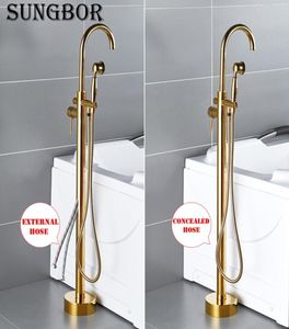Rubinetto rotondo in oro a manico a manico a manico singolo trollo trollo da bagno pavimento per doccia da bagno set di rubinetti per vaschetta montata HD2678K166625598